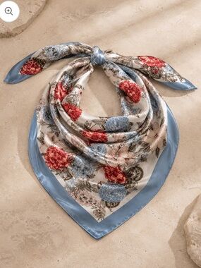 Floral Satin Scarf in Blue and Red